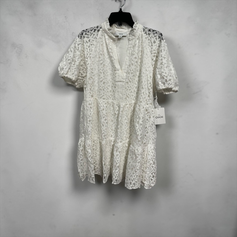 CeCe White Lace Mini Dress with Puff Sleeves - Picture 3 of 5